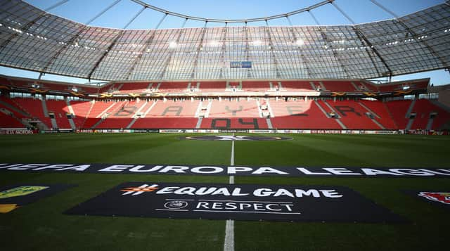 A general view of Bayer Leverkusen's BayArena stadium