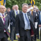 Lord Provost of the City of Edinburgh Robert Aldridge (left) joins Cabinet Secretary for Justice and Veterans Keith Brown MSP (right) and senior military personnel, as well as Falklands veterans and members of the wider armed forces community, to remember the 40th anniversary of the end of the conflict, during a parade and service of remembrance in Edinburgh. Picture date: Saturday June 18, 2022.