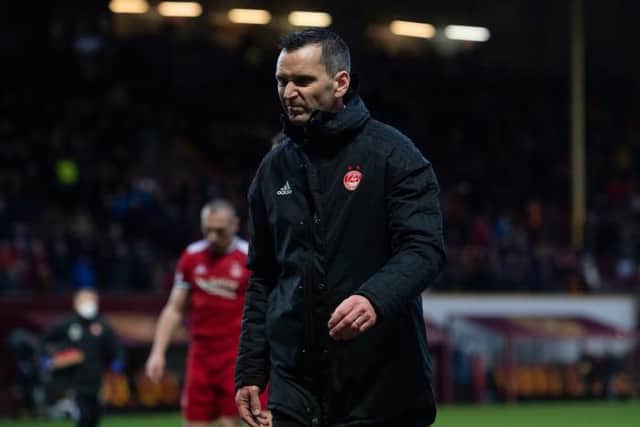 Aberdeen manager Stephen Glass at full time of the Scottish Cup match against Motherwell on February 12, 2022. He would be sacked the following day.  (Photo by Craig Foy / SNS Group)