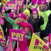 Striking teachers calling for a pay rise at a rally outside the Scottish Parliament