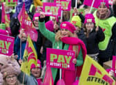 Striking teachers calling for a pay rise at a rally outside the Scottish Parliament