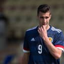 Ewan Urain in pensive mood during his Scotland under-21 debut that saw the Spanish-born-and-raised striker win a penalty that could not prevent Scot Gemmill's men losing out 2-1 in their friendly against Northern Ireland at Dumbarton on Wednesday. (Photo by Craig Foy / SNS Group)