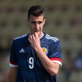 Ewan Urain in pensive mood during his Scotland under-21 debut that saw the Spanish-born-and-raised striker win a penalty that could not prevent Scot Gemmill's men losing out 2-1 in their friendly against Northern Ireland at Dumbarton on Wednesday. (Photo by Craig Foy / SNS Group)