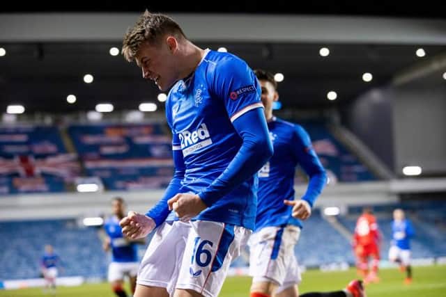 Nathan Patterson scored to make it 2-1 Rangers during the last round home leg against Royal Antwerp. (Photo by Craig Williamson / SNS Group)