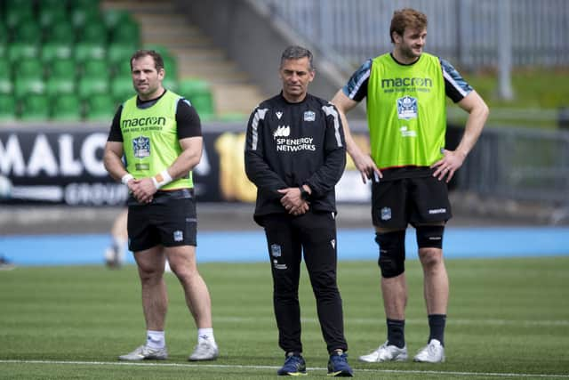 A comment made by Franco Smith, centre, to Brown, left, and Richie Gray, right, did not go unnoticed by the hooker.