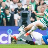 Rangers' John Lundstram was sent off for this tackle on Celtic's Alistair Johnston.