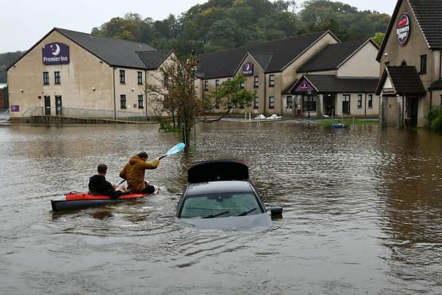 The flood prevention scheme would help stop incidents like occurred in the Brewers Fayre car park at Polmont in October. Pic: Michael Gillen