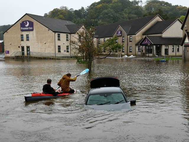 The flood prevention scheme would help stop incidents like occurred in the Brewers Fayre car park at Polmont in October. Pic: Michael Gillen