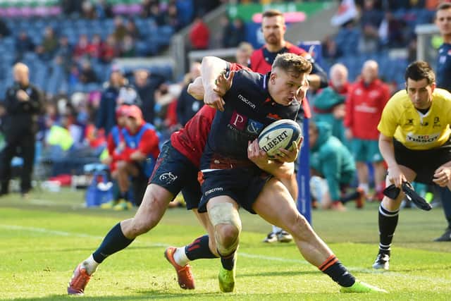 Darcy Graham's last outing at full-back came for Edinburgh in the Champions Cup quarter-final against Munster in March 2019. Picture: Bill Murray/SNS
