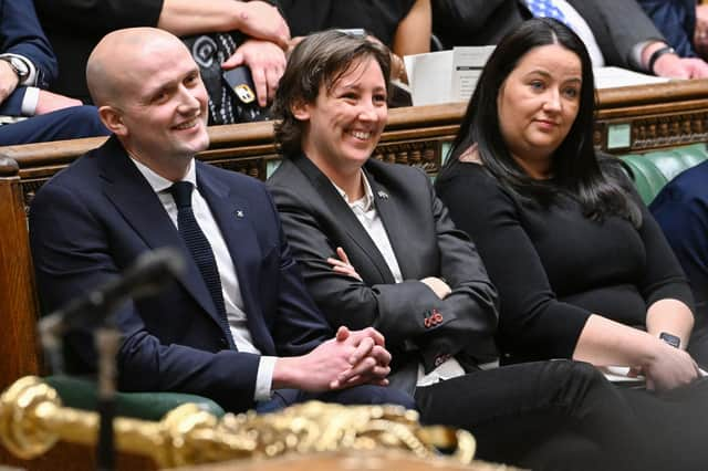 SNP Westminster leader Stephen Flynn (left) sitting next to deputy leader Mhairi Black (centre) at Prime Minister's Questions. Picture: Jessica Taylor/UK PARLIAMENT/AFP via Getty Images