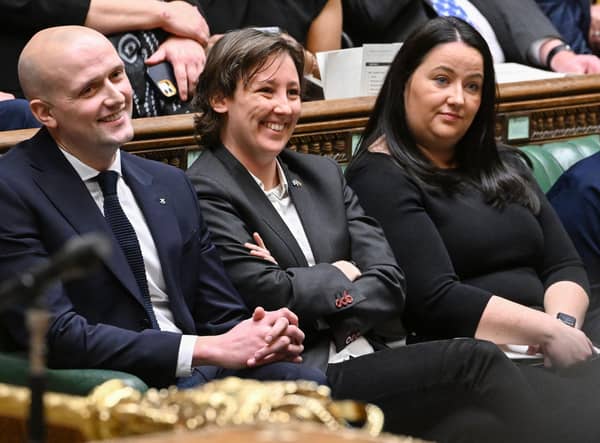 SNP Westminster leader Stephen Flynn (left) sitting next to deputy leader Mhairi Black (centre) at Prime Minister's Questions. Picture: Jessica Taylor/UK PARLIAMENT/AFP via Getty Images