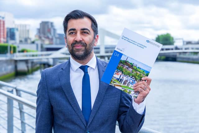 First Minister Humza Yousaf at the launch of the latest Building a New Scotland prospectus paper. Picture: Robert Perry/PA Wire
