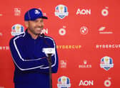 Sergio Garcia speaks to the media ahead of his 10th Ryder Cup appearance at Whistling Straits. Picture: Mike Ehrmann/Getty Images.