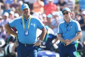 Thomas Bjorn, one of the vice-captains, and captain Luke Donald look on during last week's Ryder Cup in Rome. Picture: Jamie Squire/Getty Images.