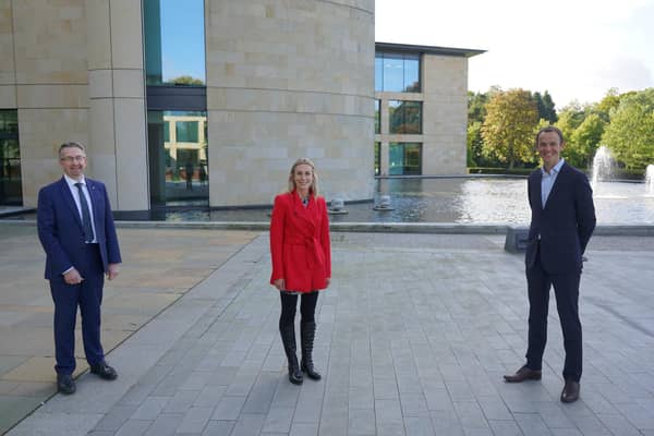 Simon Thompson, chief executive officer at the Chartered Banker Institute; Gail Hurley, senior adviser to the Global Ethical Finance Initiative; and Thom Kenrick, head of social strategy at the Royal Bank of Scotland.