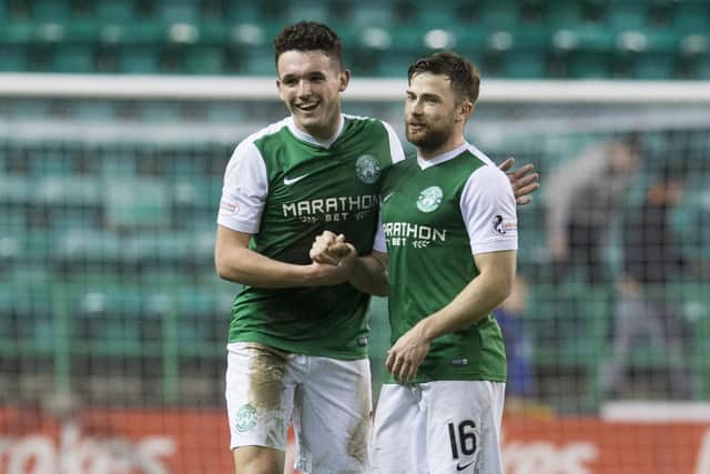 Lewis Stevenson (right) and John McGinn were Hibs team-mates for three years before the latter's move to Aston Villa.