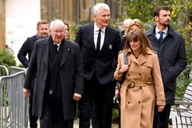 Sir Alex Ferguson and David Gill arrive ahead of the funeral service for Sir Bobby Charlton at Manchester Cathedral. Picture: Andy Kelvin/PA Wire