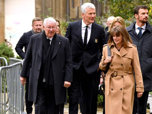 Sir Alex Ferguson and David Gill arrive ahead of the funeral service for Sir Bobby Charlton at Manchester Cathedral. Picture: Andy Kelvin/PA Wire