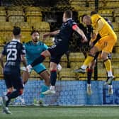 Livingston's Dan Mackay heads home his side's winner against Raith Rovers in the Scottish Cup fourth round.  (Photo by Sammy Turner / SNS Group)