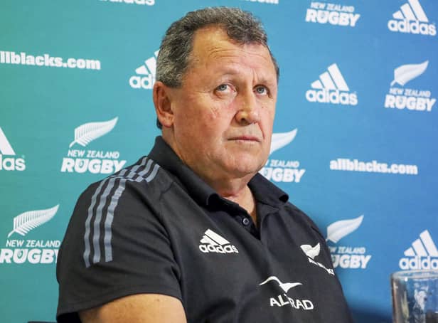 All Blacks coach Ian Foster at a news conference in Auckland as it was confirmed he would remain as All Blacks head coach. (Jed Bradley/New Zealand Herald via AP)
