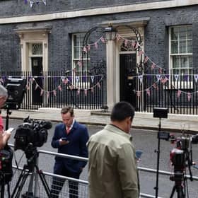 Members of the media outside 10 Downing Street on Monday (Picture: Hollie Adams/AFP)