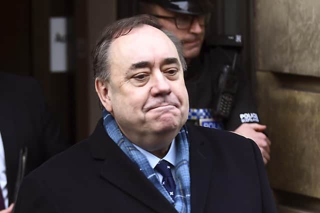 Alex Salmond outside court after he was cleared of all charges earlier this year