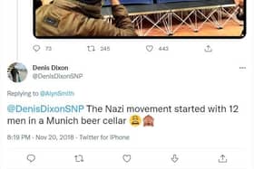 The post from SNP candidate and incumbent councillor, Denis Dixon.