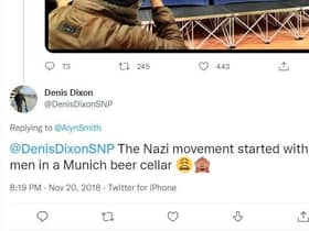 The post from SNP candidate and incumbent councillor, Denis Dixon.