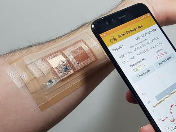 The ‘smart bandage’ concept currently being developed by the Bendable Electronics and Sensing Technologies (BEST) group at the University of Glasgow