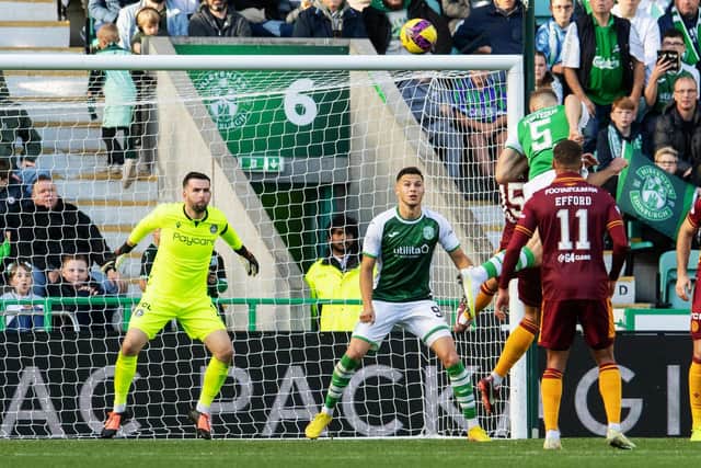 Hibs' Ryan Porteous scored the only goal of the game with this brave header.