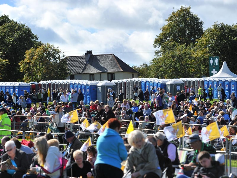 The Mass was organised much like a music festival, with facilities for the thousands that turned up.
