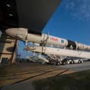 A SpaceX Falcon 9 rocket with the company's Crew Dragon spacecraft onboard is seen at NASA's Kennedy Space Center in Cape Canaveral, Florida. (Getty Images)