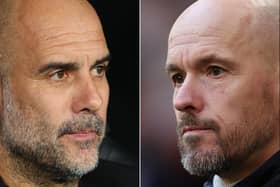 Pep Guardiola of Manchester City and Erik ten Hag of Manchester United go head to head in the FA Cup final at Wembley on Saturday. (Photo by Julian Finney/Getty Images)
