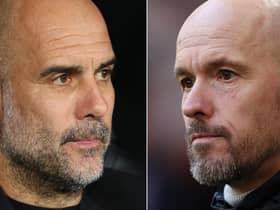 Pep Guardiola of Manchester City and Erik ten Hag of Manchester United go head to head in the FA Cup final at Wembley on Saturday. (Photo by Julian Finney/Getty Images)