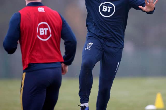 Duncan Weir enjoying training at Oriam. Picture: Craig Williamson/SNS