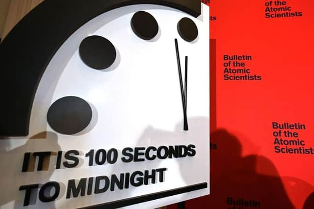 The Doomsday Clock reads 100 seconds to midnight for the second year running, 'the closest to Doomsday we have ever been' (Photo: EVA HAMBACH/AFP via Getty Images)