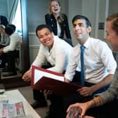 Prime Minister Rishi Sunak holds a meeting with his staff in his hotel room ahead of his keynote speech to the Conservative Party annual conference in Manchester. Photo: Stefan Rousseau/PA Wire