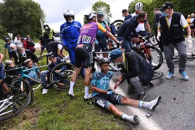 The aftermath of the Tour de France crash. Picture: Reuters