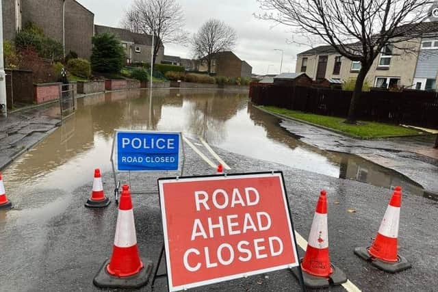 Ridley Drive, Rosyth Completely is closed in both directions due to flooding