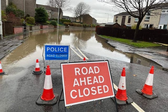 Ridley Drive, Rosyth Completely is closed in both directions due to flooding