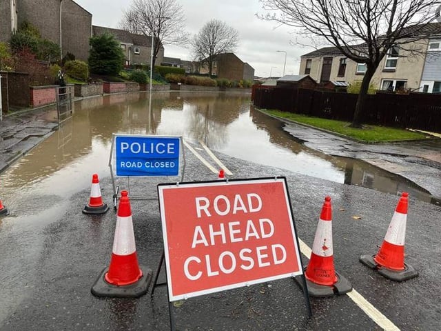 Ridley Drive, Rosyth Completely is closed in both directions due to flooding