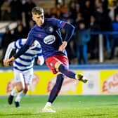 Kilmarnock's Oli Shaw scores from the penalty to secure a 1-1 draw at Morton.  (Photo by Roddy Scott / SNS Group)
