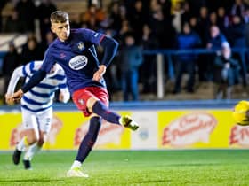 Kilmarnock's Oli Shaw scores from the penalty to secure a 1-1 draw at Morton.  (Photo by Roddy Scott / SNS Group)