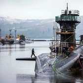 Vanguard-class submarine HMS Vigilant, one of the UK's four nuclear warhead-carrying submarines, at HM Naval Base Clyde