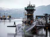 Vanguard-class submarine HMS Vigilant, one of the UK's four nuclear warhead-carrying submarines, at HM Naval Base Clyde