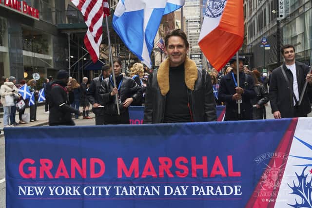 Dougray Scott leads the 2024 Tartan Day parade in New York (Pic: Kylie Corwin)