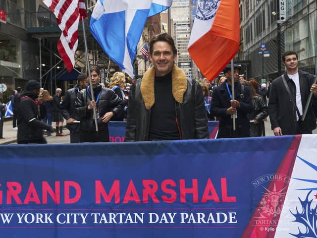 Dougray Scott leads the 2024 Tartan Day parade in New York (Pic: Kylie Corwin)