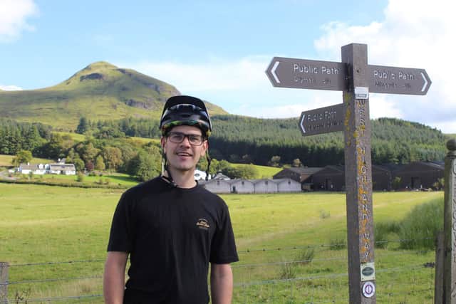 Stuart Kenny in front of Dumgoyne & Glengoyne Distillery, on day one of a four-day cycle across the Scottish Lowlands from Helensburgh to Dunbar