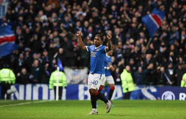 Rangers striker Alfredo Morelos greets the full-time whistle after the Scottish champions defeated Borussia Dortmund 6-4 on aggregate to reach the last 16 of the Europa League. (Photo by Alan Harvey / SNS Group)