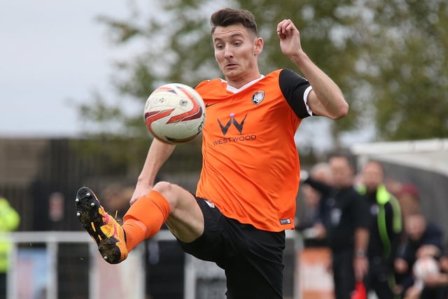 Connor Brunt controls the ball during Worksop's match at Rainworth in the NCEL on 29th October 2016.